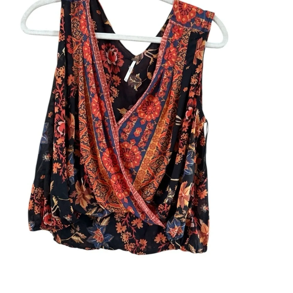 Free People Orange Red Wrap Sleeveless Blouse